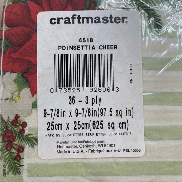 Vintage Christmas Paper Napkins Poinsettia Green Tree Mix Of 3 Small Made in USA - Picture 6 of 8